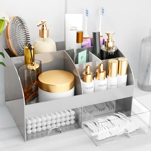 Miniatura 18 de Organizador de maquillaje con cajones, almacenamiento de cosméticos para tocador y encimera de baño, soporte de belleza para lápiz labial y brochas