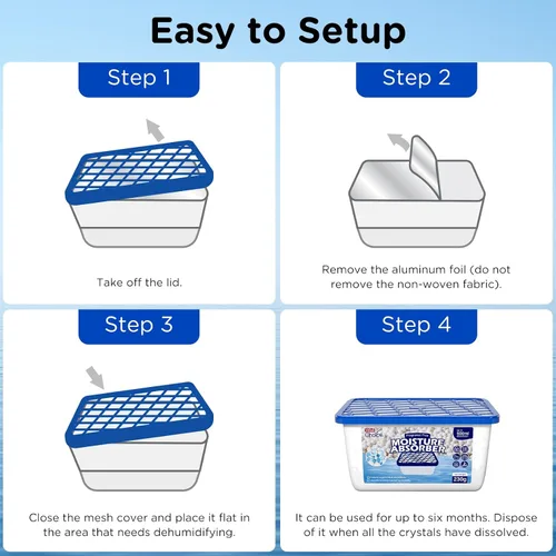 Miniatura 10 de W&E Choice Absorbedores de humedad, cajas de absorción de humedad portátiles para tu baño, armario y automóvil, deshumidificador sin fragancia, Azul