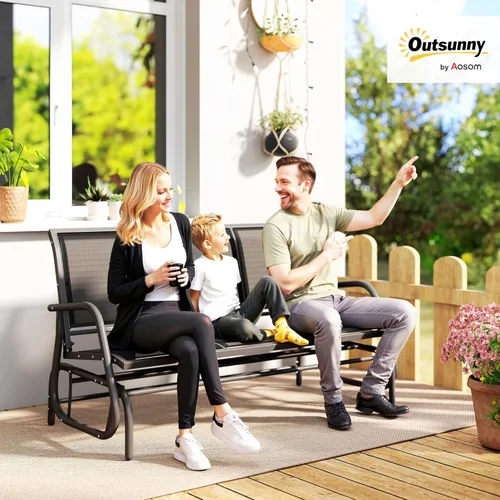 Miniatura 2 de Outsunny - Banco columpio para patio de 3 plazas, columpio de porche para exterior con 3 asientos, tela de malla transpirable, estructura de metal