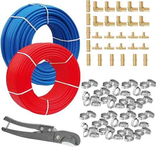 Miniatura 7 de Tubo PEX-B, 2 rollos de 1/2 pulgada, azul y rojo cada uno de 100 pies (200 pies) de longitud, tubos PEX con cortador de tubos, para aplicaciones