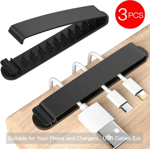 Miniatura 2 de pzoz Clips para cables, paquete de 3 organizadores de cables, organizador de cables para organizar el hogar, oficina, escritorio, teléfono, cable