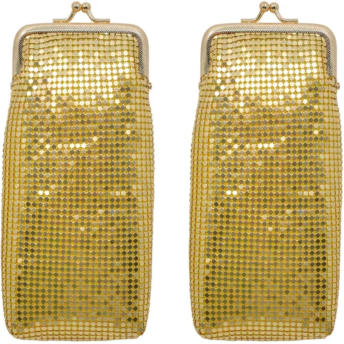 Miniatura 7 de Juego de 2 monederos largos de malla metálica suave vintage con bolsillo para encendedor (0.157 in, dorado)
