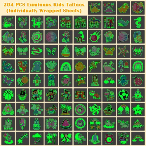 Miniatura 3 de Partywind 204 estilos de tatuajes temporales luminosos para niños, suministros de fiesta brillantes, regalos para bolsas de regalos, divertidas