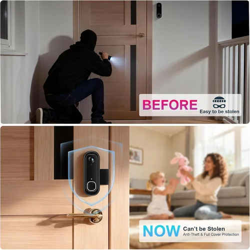 Miniatura 6 de Soporte antirrobo para timbre compatible con Arlo Video Doorbell 2K/HD (2ª generación), soporte de montaje ajustable sin taladro para cámara de Negro