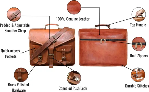 Miniatura 6 de 15 "bolso de mensajero de cuero para computadora portátil, maletín de oficina, regalo para hombres, bolsa de hombro desgastada