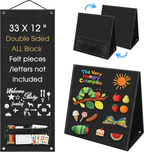 AKAYOK Tablero de fieltro – Tableros de franela de doble cara para aprendizaje preescolar, narración interactiva y juego | Tablero de letras de
