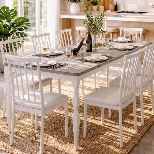 Miniatura 4 de Mesa de comedor rectangular para 6, 71 pulgadas, mesa de cocina rústica de granja con mesa grande, mesa de comedor larga de madera con patas