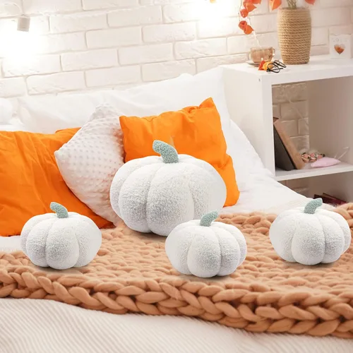 Miniatura 6 de Kajaia 4 almohadas de otoño decorativas de calabaza de Acción de Gracias, almohada de otoño de 11 pulgadas, 7 pulgadas, cojín 3D de Acción de Blanco