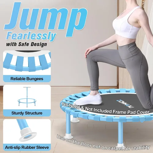 Miniatura 4 de ZCMHAXJ Mini trampolín plegable, trampolín de rebote de 40 pulgadas para adultos y niños, capacidad de 450 libras con barra ajustable en forma de T