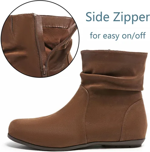 Miniatura 3 de Luoika Botines anchos para mujer, botas cortas negras y marrones con tacón bajo y cremallera lateral.