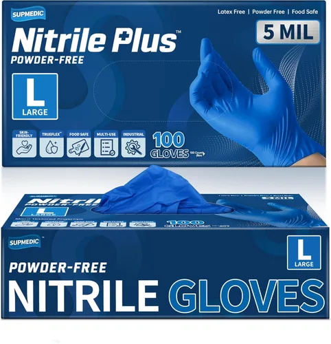 Miniatura 14 de Supmedic Disposable Nitrile Gloves, 5Mil Chemical Resistant Powder-Free Latex-Free Glove Exam Cook Tattoo, Black Blue 100Pcs (azul) s