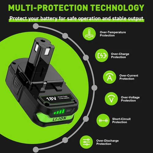 Miniatura 6 de Bonacell Paquete de 2 baterías de repuesto de 18 V 4000 mAh para Ryobi 18 V y cargador para batería Ryobi de 18 voltios ONE+ P108 P107 P104 P105