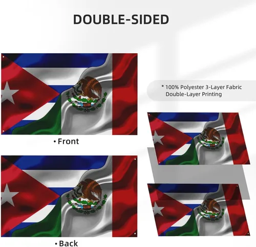 Miniatura 2 de Banderas de bandera mexicana de Cuba y Michoacán para exteriores de 3 x 5 pies, tres capas de tela para coser a doble cara, impresión de 3 x 5 pies