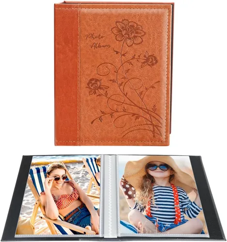Miniatura 17 de Artmag Álbum de fotos de 5 x 7 pulgadas, páginas transparentes, con tapa de cuero, libro deslizante para 50 fotos verticales de 5 x 7 pulgadas