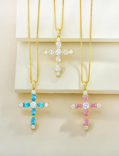 Miniatura 11 de YL Collar de cruz de plata de ley 925 con colgante de piedra natal religiosa para mujer