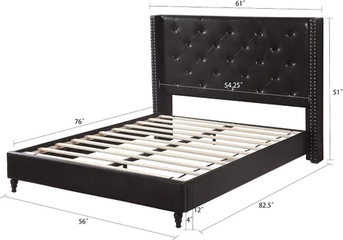 Miniatura 3 de Home Life Premiere Classics - Cama de plataforma de cuero marrón oscuro con clavos de 51 pulgadas de alto con cabecero de 51 pulgadas de alto, cama