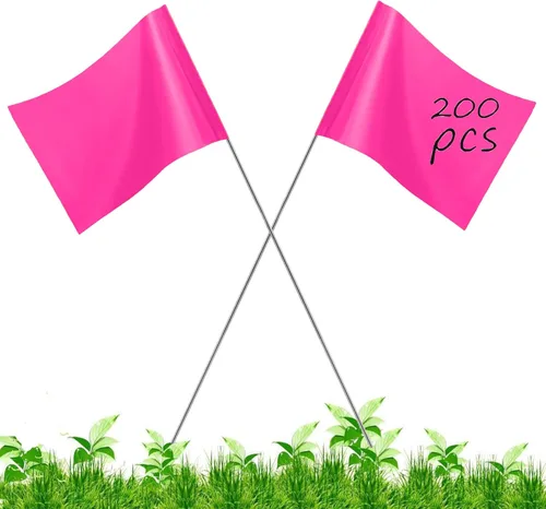 Miniatura 18 de Paquete de 200 banderas blancas para marcado, JIZHGRAD de 15x4x5 pulgadas, banderas marcadoras para uso en patio y césped, delimitación y Blanco