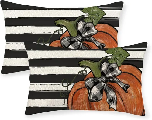 Miniatura 10 de Juego de 2 fundas de almohada de otoño de 16 x 16 pulgadas, diseño de calabaza azul y naranja, decoración de Acción de Gracias, decoración de otoño