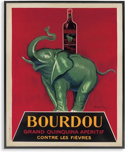 Stupell Industries Bourdou - Ilustración de barra de anuncios de elefante vintage, diseño de Leonetto Cappiello - Arte de pared enmarcado negro, 24
