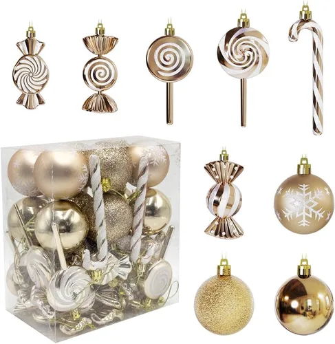 Miniatura 10 de 36 piezas de adornos de Navidad, adornos de Navidad de plástico irrompibles MOYEE para árbol - decoraciones de Navidad de bastón de caramelo, Rojo
