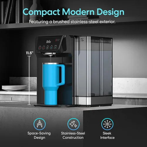 Miniatura 7 de Brio Enfriador de agua Sparkling 600 para encimera, sistema de filtro de 2 etapas y esterilizador de agua UV, reduce PFAS y microplásticos, tanque