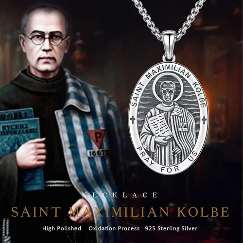 Miniatura 388 de Collar con colgante de plata de ley 925 con medalla de San Patrón, joyería religiosa para hombres y mujeres, con cadena de acero inoxidable 316L