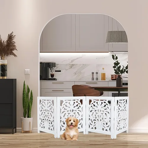 Miniatura 16 de Lightnpro Valla de madera geométrica para mascotas - Puerta de seguridad plegable independiente para perros, cachorros y mascotas pequeñas, valla