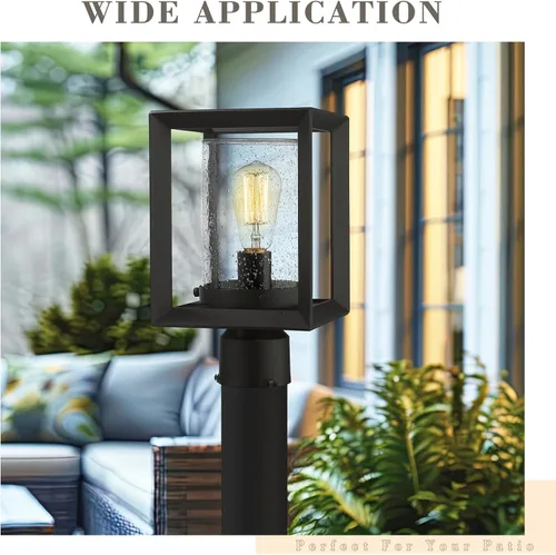 Miniatura 6 de Emliviar Luces de Poste Accesorio para Exteriores, Farol de Poste de 1 Luz, Acabado Negro, Vidrio Granulado, 2083P BK