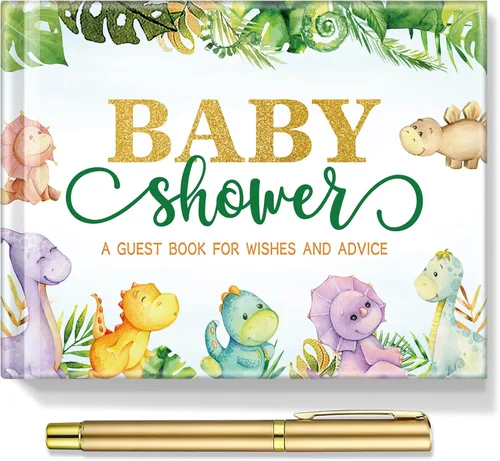 Miniatura 11 de Fuyoooo 27 piezas de libro de invitados para baby shower de safari en la jungla con tarjeta de lugar floral y sello de inicio de sesión para baby