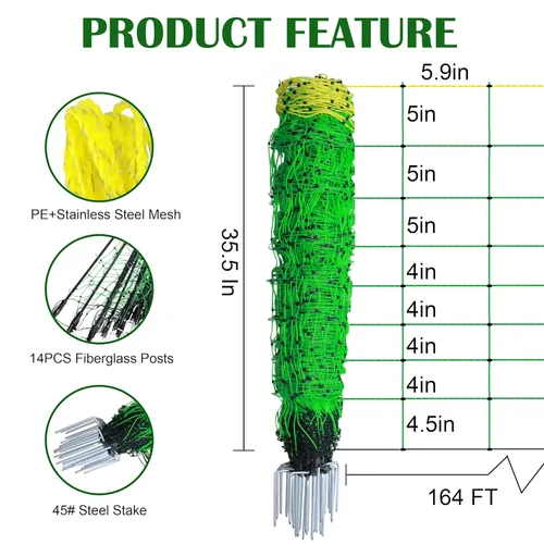 Miniatura 4 de Red eléctrica para cerca, red eléctrica para aves de corral de 35.5 pulgadas x 164 pies con postes de fibra de vidrio y estacas de doble pincho