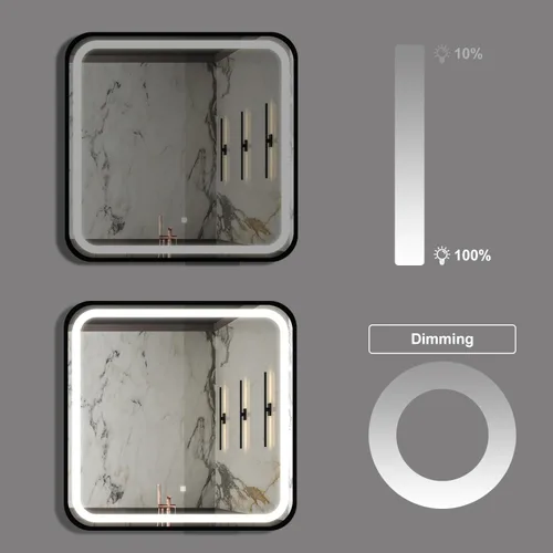 Miniatura 3 de 32 * 32 inch Bathroom Led Classy Vanity Mirror with High Lumen,Black Metal Frame,Dimmable Touch,Wall Switch Control, Anti-Fog,CRI 95 Adjustable