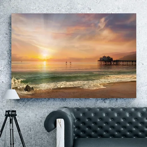 Miniatura 3 de Renditions Gallery - Impresiones de arte natural en lienzo, puesta de sol vespertina en playa de arena tranquila, obra de arte para colgar
