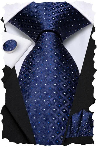 Miniatura 108 de Hi-Tie Corbata clásica de cachemira para hombre con pañuelo y gemelos a cuadros