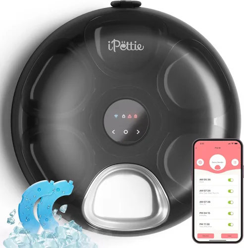 Miniatura 9 de iPettie Donut Frost - Comedero automático inalámbrico para mascotas de 6 comidas, alimentos secos y húmedos, con dos paquetes de hielo, batería