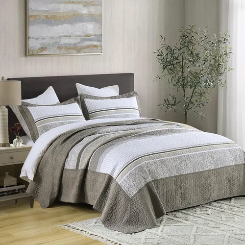 Miniatura 10 de Colchas ligeras King 120x120, Edredón de gran tamaño 100% algodón, Colcha con patrón botánico a rayas, Juego de ropa de cama acolchado reversible