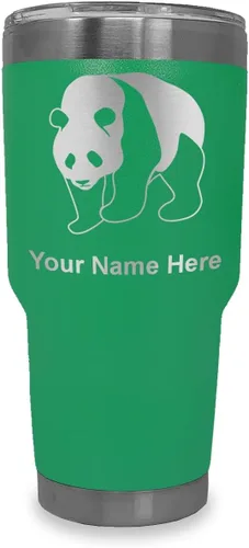 Miniatura 27 de LaserGram Vaso aislado al vacío de 20 onzas, oso panda, grabado personalizado incluido (negro)