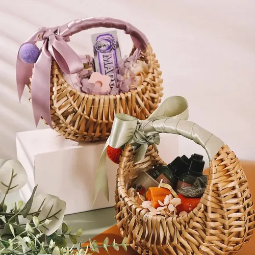 Miniatura 2 de Ochine Cesta de mimbre de media luna, material de ratán, cesta tejida a mano con asa, tamaño pequeño, para almacenamiento de jardín y decoración