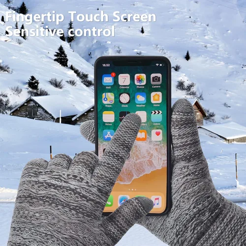 Miniatura 8 de Guantes de invierno cálidos para pantalla táctil para mujer, guantes térmicos de punto de lana con forro polar para clima frío