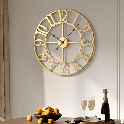 Miniatura 52 de Reloj de pared negro de 16 pulgadas decorativo, moderno reloj de metal para sala de estar, funciona con pilas, silencioso, sin tictac, números
