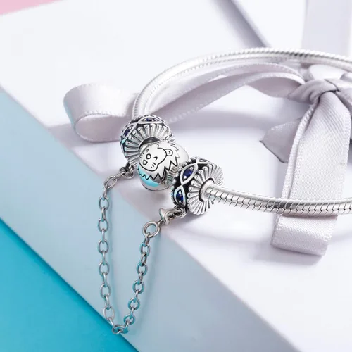 Miniatura 3 de Dije con cadena de seguridad, con corazón de plata de ley 925, compatible con pulseras y collares Pandora
