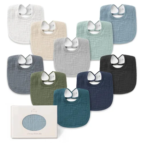 Konssy - Paquete de 10 baberos de muselina para bebé, baberos de bandana de algodón suave para babeo y dentición, colores sólidos unisex para niños