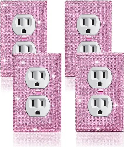 Miniatura 18 de 4 Piezas Cubiertas de Tomacorriente con Diamantes de Imitación Plateados Brillantes Placa de Pared 1 Gang Toggle Cubierta de Interruptor de Luz