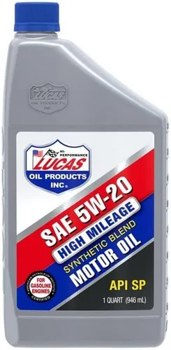 Lucas Oil Aceite de motor de mezcla sintética SAE 5w-20 de alto kilometraje, API SP, 1 cuarto de galón (paquete de 1)