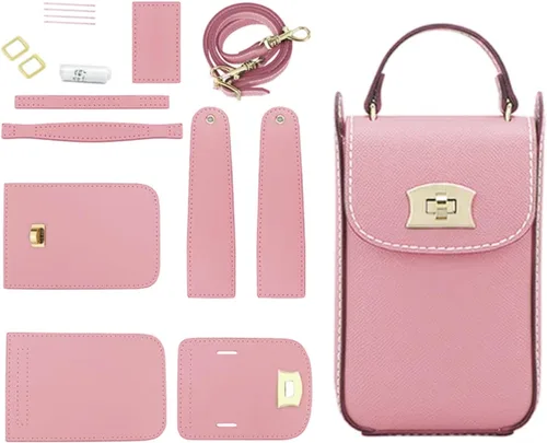 Miniatura 12 de POPSEWING Bolsa de cuero de grano superior para teléfono celular, kit de bricolaje de bolsa de hombro cruzada con kit de costura para mujeres/niñas