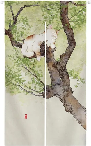 Miniatura 10 de Ofat Home Cortina de puerta Noren japonesa con diseño de gato durmiendo, cortina de armario, cortina de pared para colgar en la ventana, 33.5 x 59.1