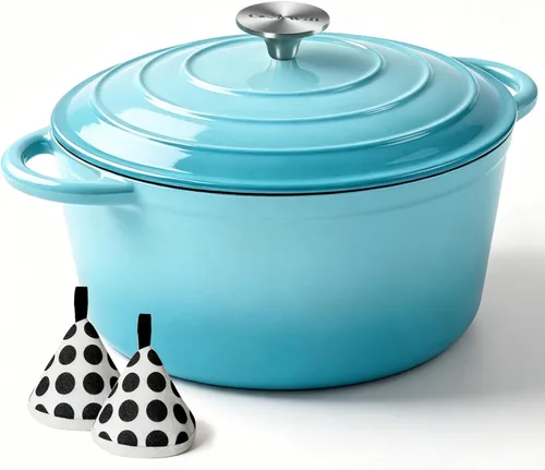 Miniatura 17 de COOKWIN Olla de hierro fundido esmaltada con tapa antiadherente, olla recubierta de esmalte antiadherente, azul, 3 QT
