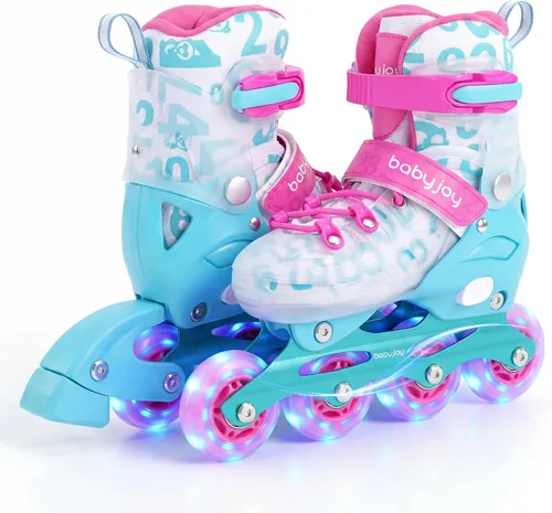 Miniatura 15 de BABY JOY Patines en línea, 4 tamaños ajustables para niños con ruedas iluminadas para niños de 5 a 14 años, divertidos patines iluminadores