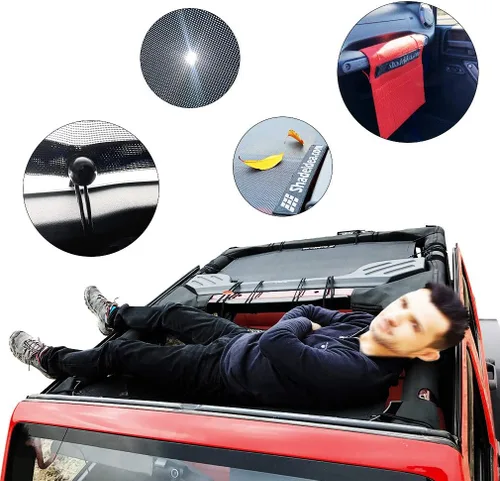 Miniatura 6 de Shadeidea JK - Parasol superior compatible con Jeep Wrangler JKU, cubierta de techo de malla suave (2007-2018) - Bloqueador de ruido de viento UV