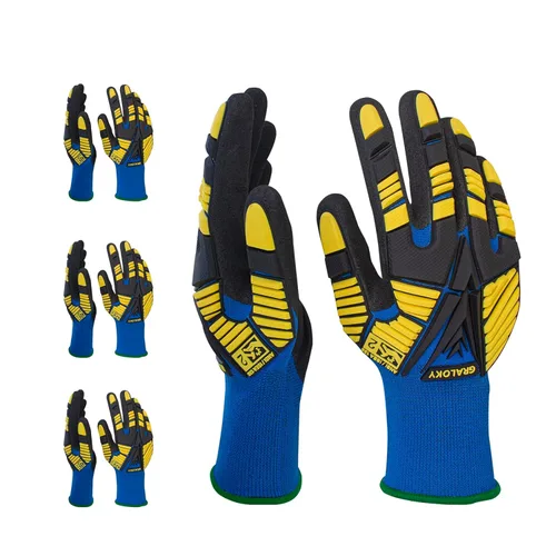 3 pares de guantes de trabajo, guantes resistentes a los impactos con goma para hombres y mujeres, guantes de nitrilo resistentes a cortes, guantes