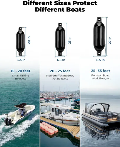 Miniatura 3 de KEMIMOTO Guardabarros de lancha para lancha de 15 a 35 pies, paquete de 4 defensas inflables para lancha con 4 cuerdas, parachoques de barco